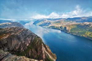 Lysefjord view from Preikestolen cliff in Norway.